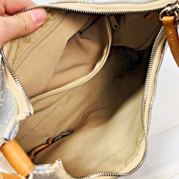 Dooney & Bourke Purse Gray Canvas Handbag Tan Leather Shoulder Strap Hobo Bag - Picture 4 of 12